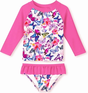 Funnycokid Girls Rash Guard Swimsuit Set Long Sleeve Bathing Suit Two Piece 2-10 Years