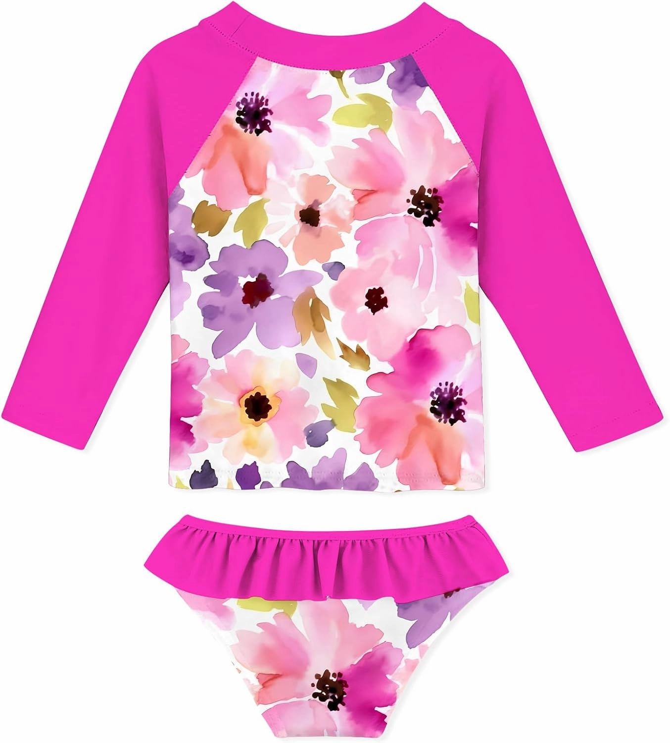 Funnycokid Girls Rash Guard Swimsuit Set Long Sleeve Bathing Suit Two Piece 2-10 Years