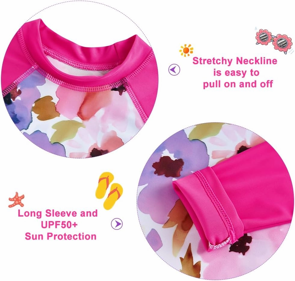 Funnycokid Girls Rash Guard Swimsuit Set Long Sleeve Bathing Suit Two Piece 2-10 Years