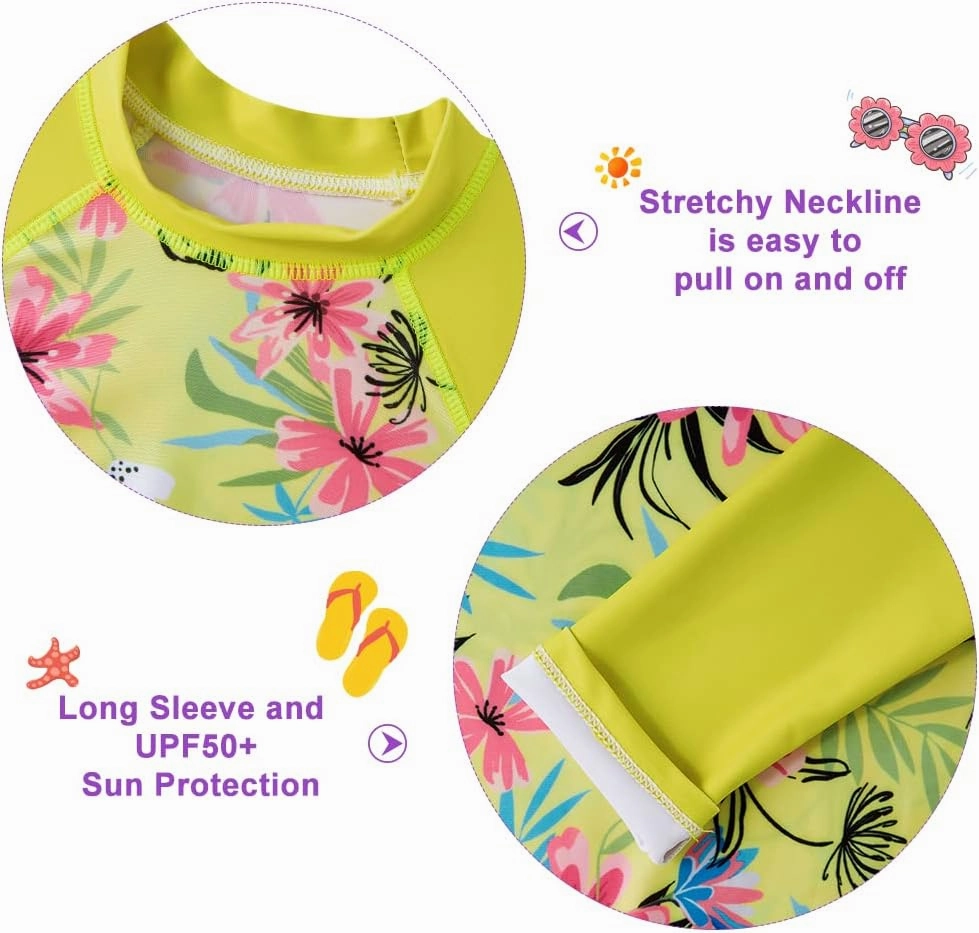 Funnycokid Girls Rash Guard Swimsuit Set Long Sleeve Bathing Suit Two Piece 2-10 Years