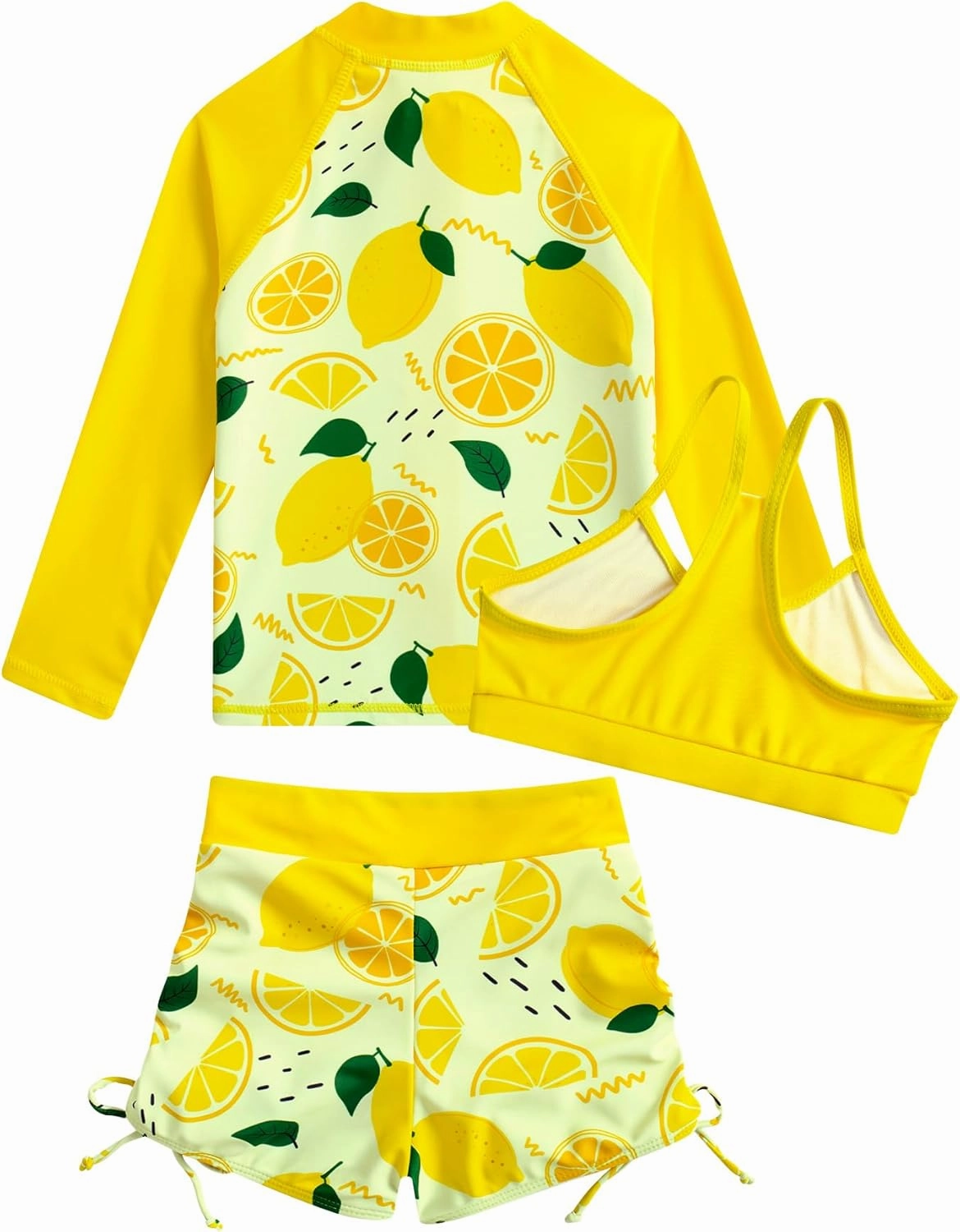 Funnycokid Girls Swimsuit 3 Pieces Zip Rash Guard Set Bikini Bathing Suits Boyshort Summer Kids Swimwear 3-12 Years