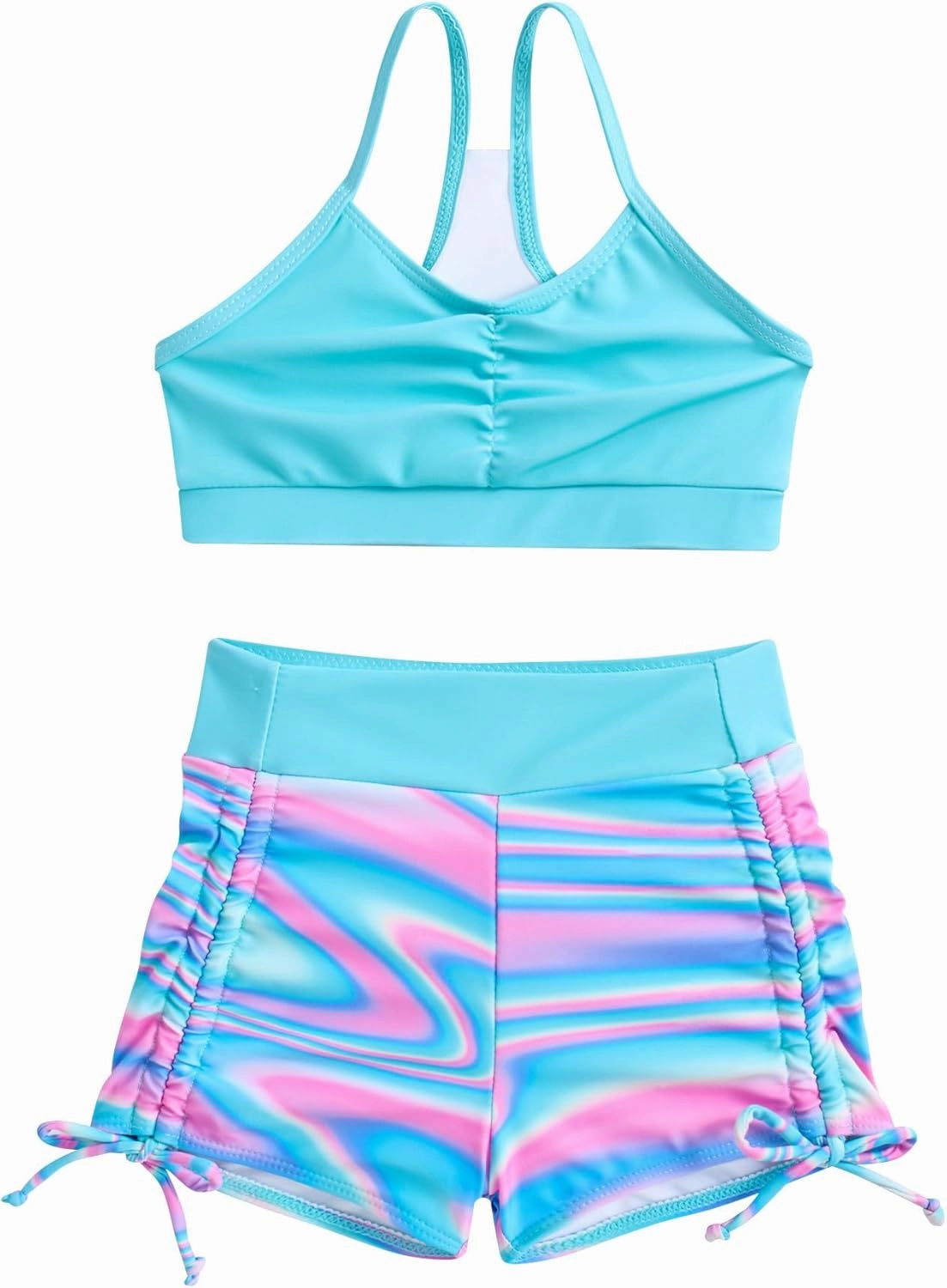 Funnycokid Girls Swimsuit 3 Pieces Zip Rash Guard Set Bikini Bathing Suits Boyshort Summer Kids Swimwear 3-12 Years