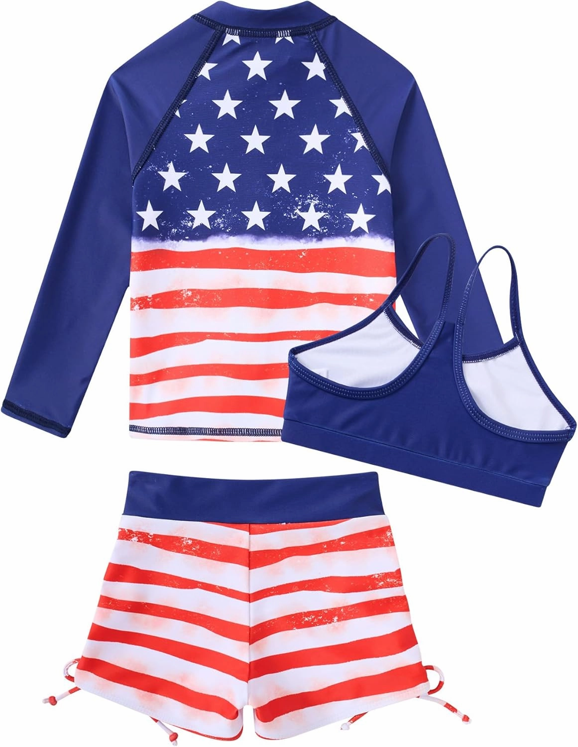 Funnycokid Girls Swimsuit 3 Pieces Zip Rash Guard Set Bikini Bathing Suits Boyshort Summer Kids Swimwear 3-12 Years