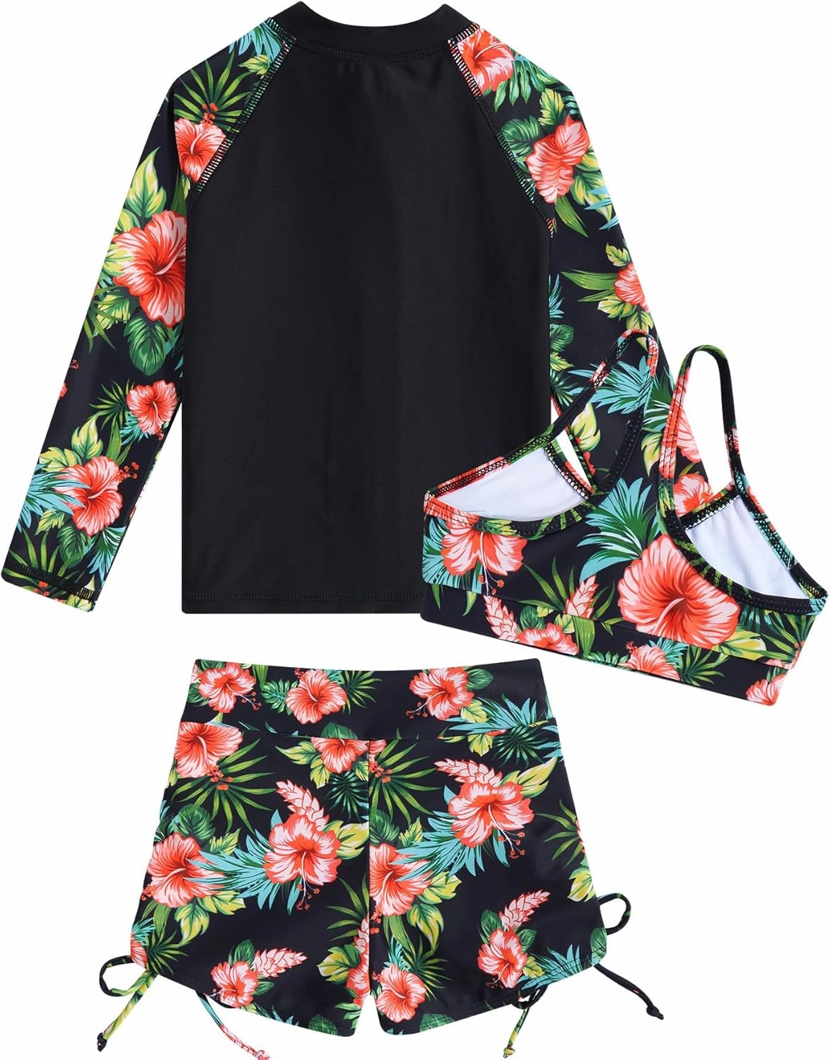 Funnycokid Girls Swimsuit 3 Pieces Zip Rash Guard Set Bikini Bathing Suits Boyshort Summer Kids Swimwear 3-12 Years