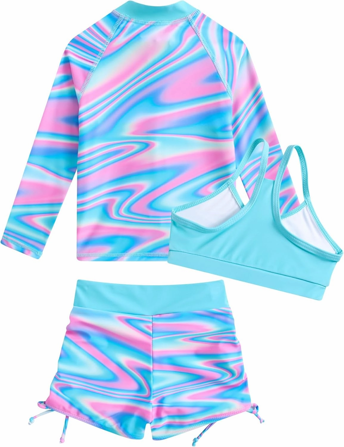 Funnycokid Girls Swimsuit 3 Pieces Zip Rash Guard Set Bikini Bathing Suits Boyshort Summer Kids Swimwear 3-12 Years
