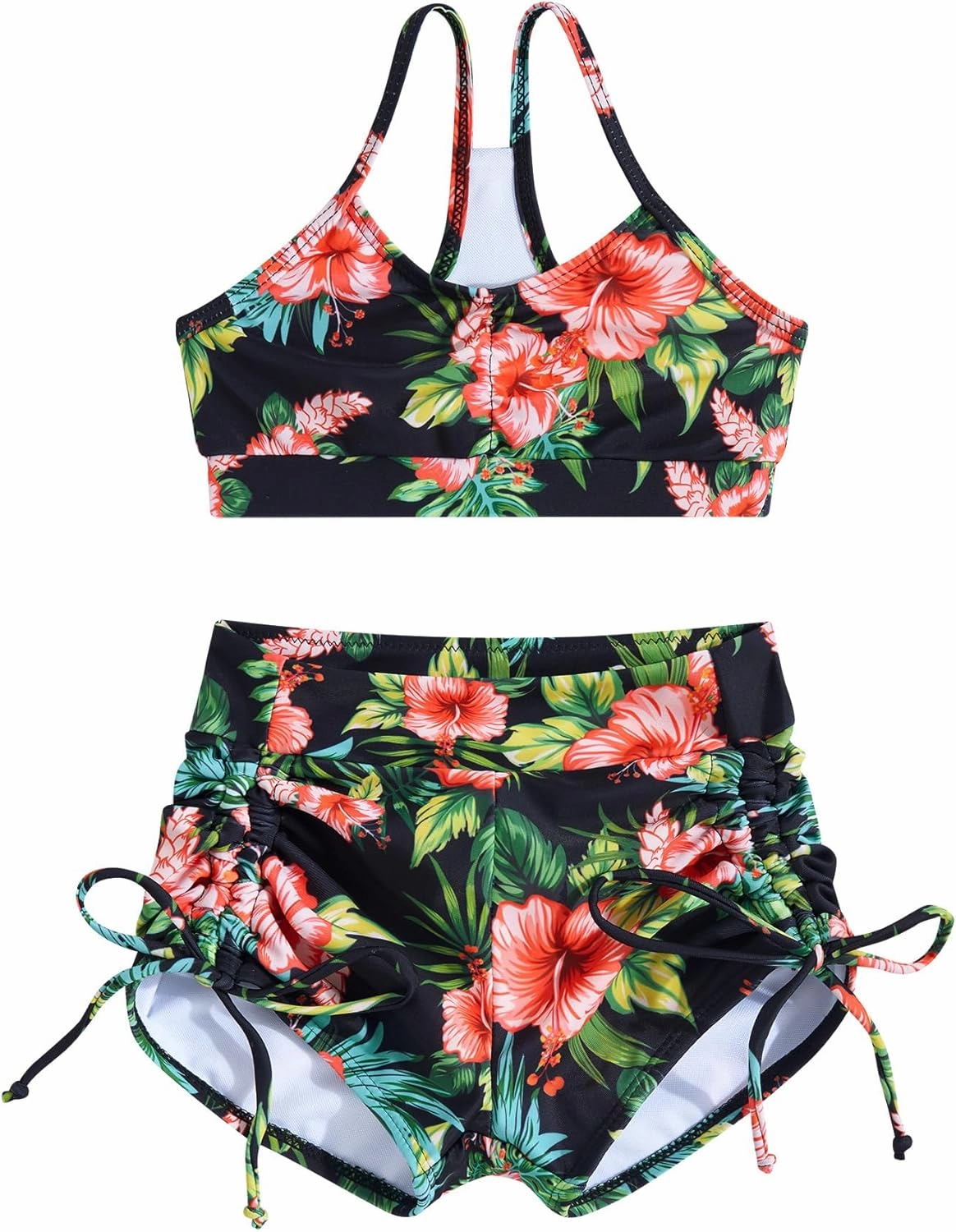 Funnycokid Girls Swimsuit 3 Pieces Zip Rash Guard Set Bikini Bathing Suits Boyshort Summer Kids Swimwear 3-12 Years