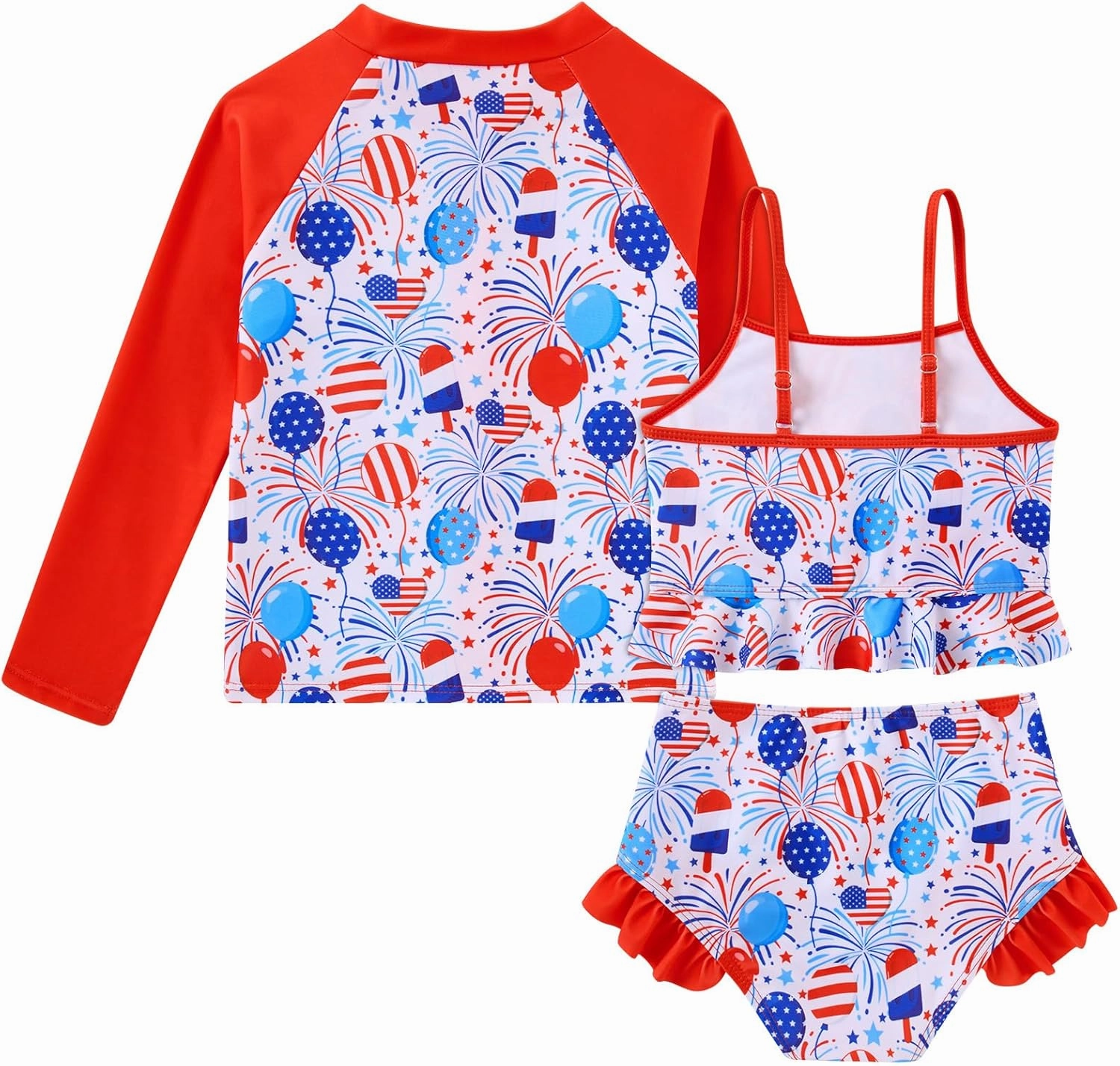 Funnycokid Girls Swimsuit Kids Bathing Suit 3-7 Years Rashguard Swimwear Long Sleeve 3 Piece Toddler