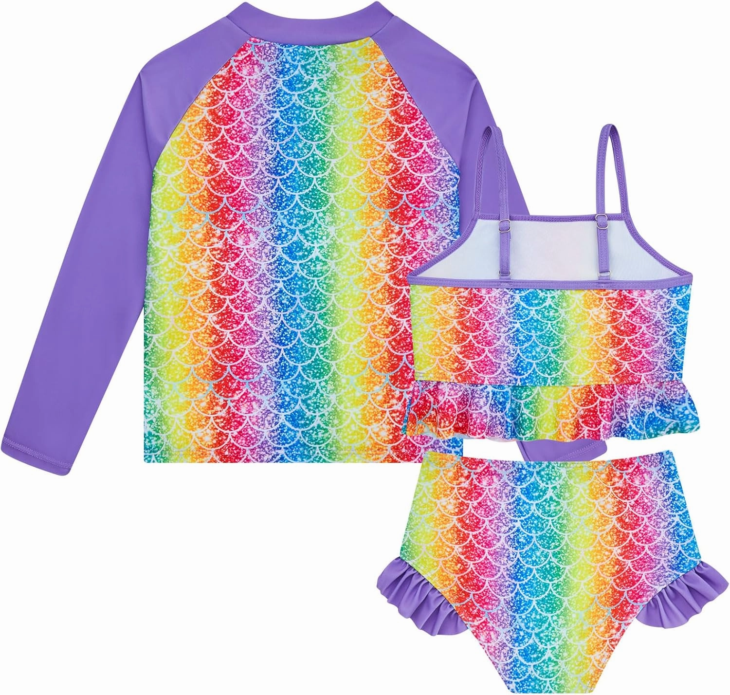 Funnycokid Girls Swimsuit Kids Bathing Suit 3-7 Years Rashguard Swimwear Long Sleeve 3 Piece Toddler