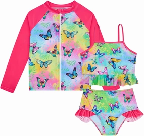 Funnycokid Girls Swimsuit Kids Bathing Suit 3-7 Years Rashguard Swimwear Long Sleeve 3 Piece Toddler