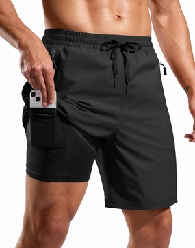 G Gradual Mens Swim Trunks with Compression Liner 7" Quick Dry Board Shorts Swimsuit Bathing Suit for Men with Zipper Pockets