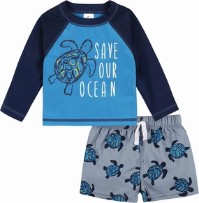 Gerber Baby Boys' Toddler Long Sleeved Rashguard Swim Bathing Suit Set