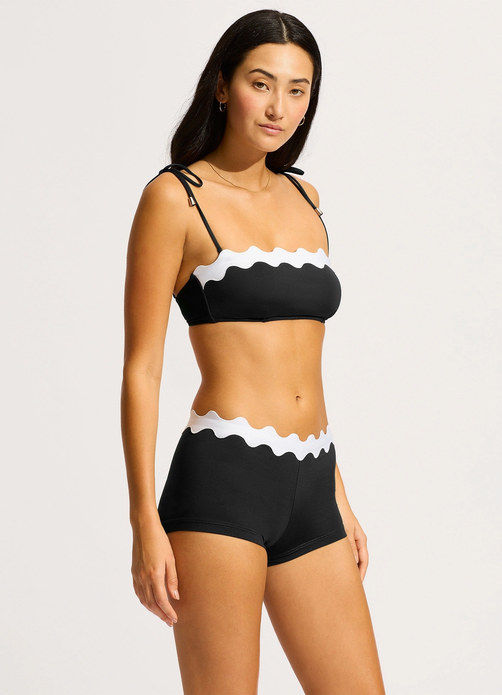 Gia Ric Rac Bustier Bandeau Bikini Top - Black