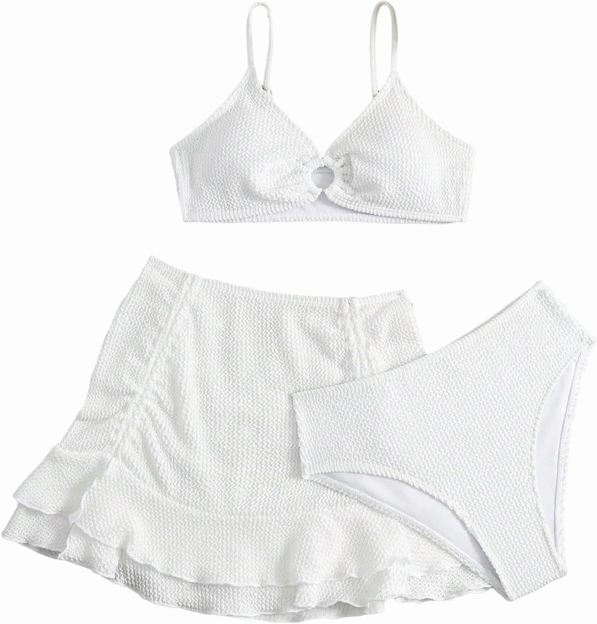 Girl's 3 Piece Bikini Sets High Waisted O Ring Wireless Swimsuits Bathing Suit with Cover Up Skirts