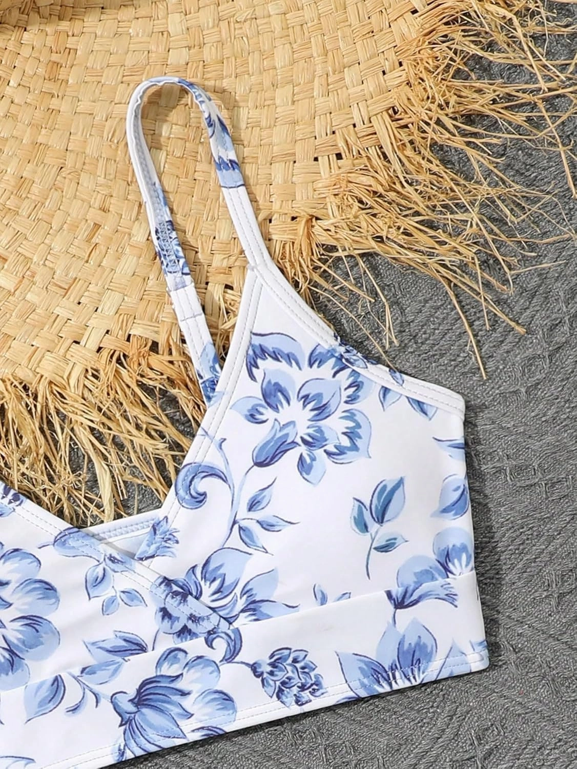 Girl's 3 Piece Floral Swimsuit Cute V Neck Bikini Set High Waisted Bathing Suit Sheer Mesh Cover Up Skirt