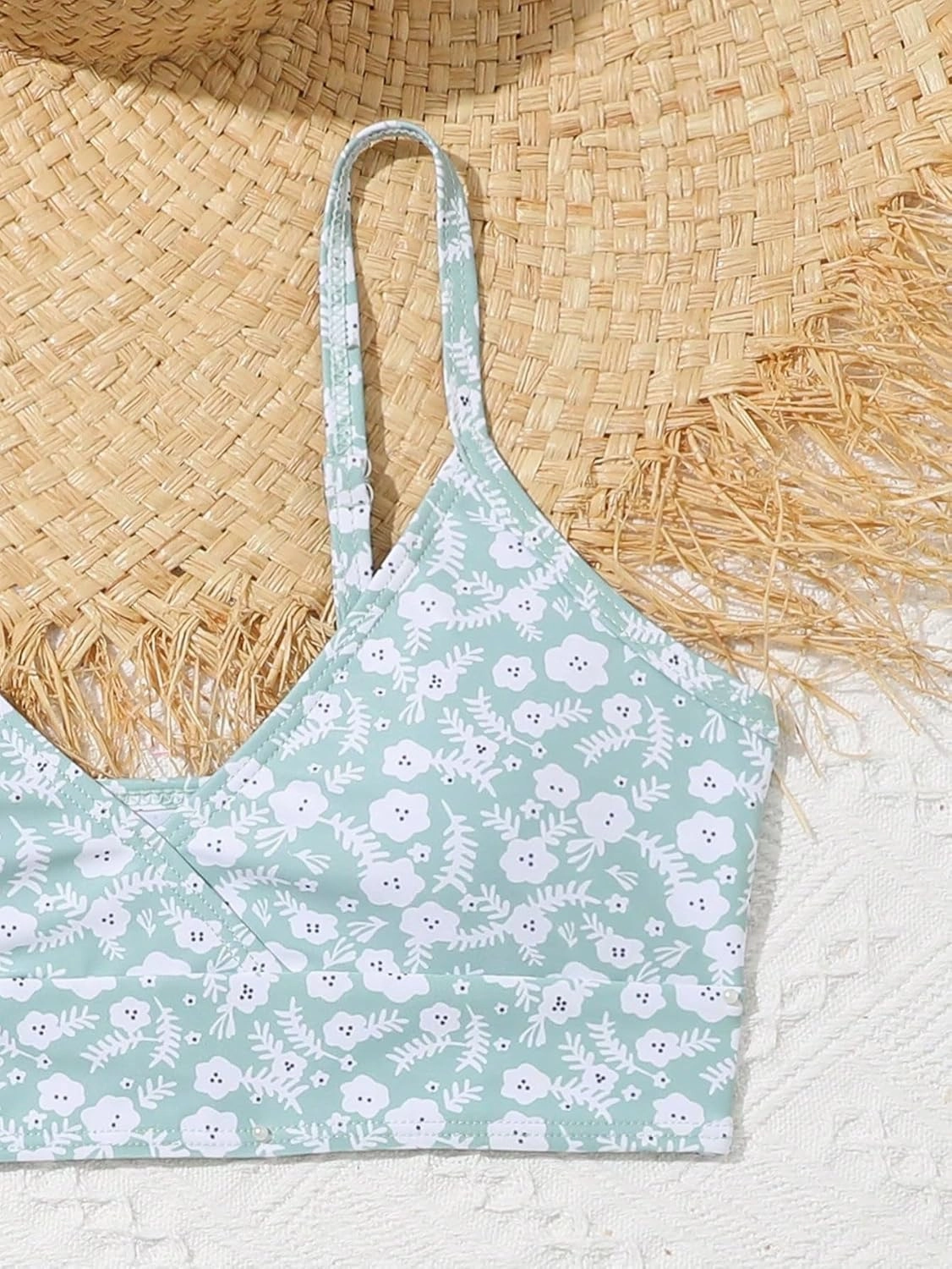 Girl's 3 Piece Floral Swimsuit Cute V Neck Bikini Set High Waisted Bathing Suit Sheer Mesh Cover Up Skirt