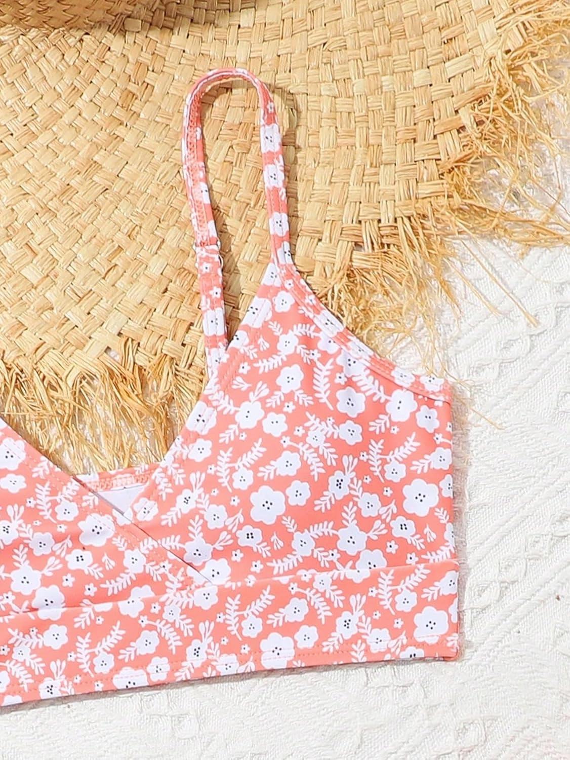 Girl's 3 Piece Floral Swimsuit Cute V Neck Bikini Set High Waisted Bathing Suit Sheer Mesh Cover Up Skirt