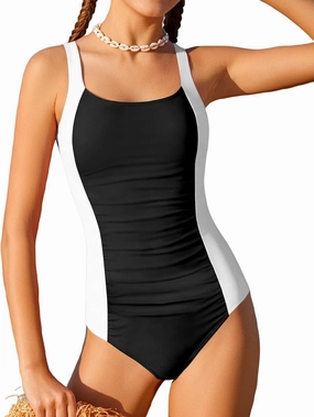 Girl Swimsuit One Piece Bathing Suit for Girls Solid Color Ruched Adjustable Straps Padded Swimwear 9-16y