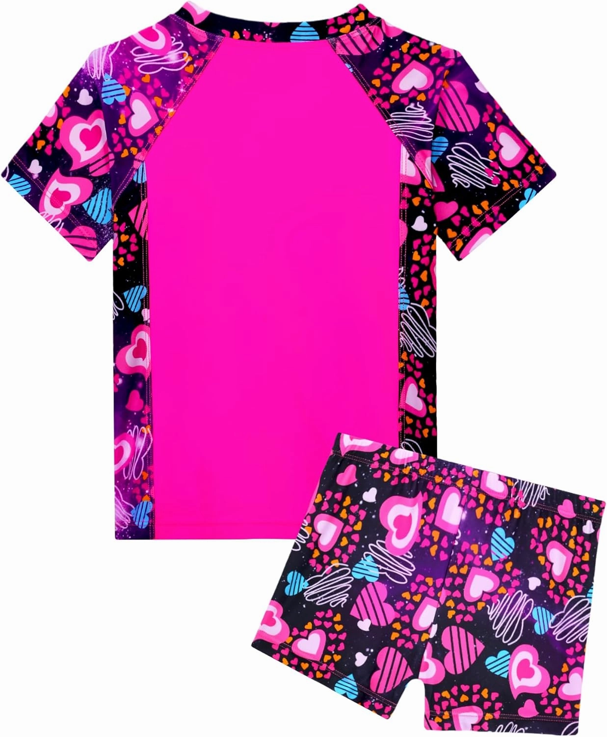 Girl Swimsuits 2 Pieces Multicolor Short Sleeve Quick Dry Durable Rash Guard Set with Shorts