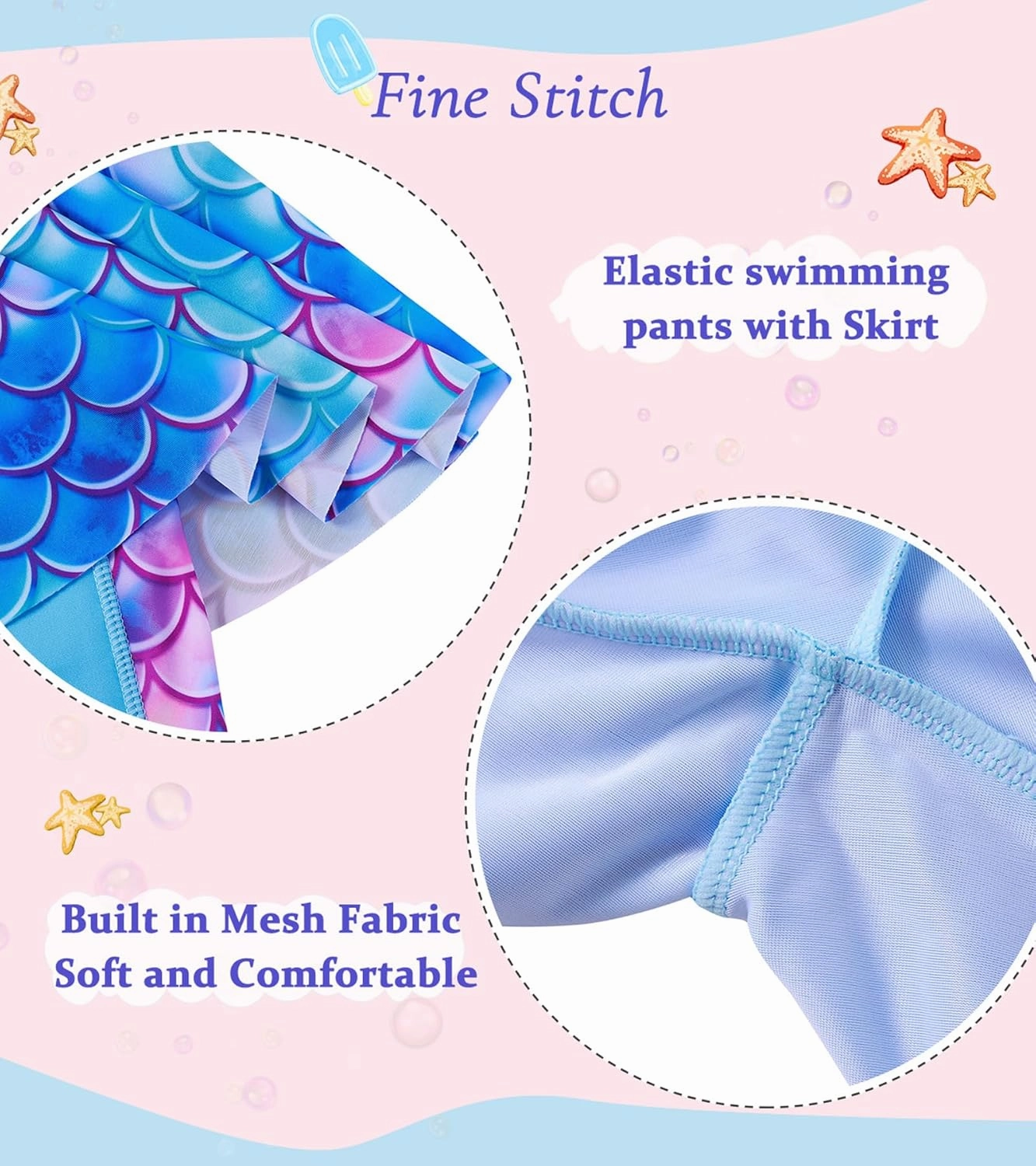 Girls Long Sleeve Rashguard Half Zip Swimsuits UPF 50  Two Piece Swim Sets with Hairband 5-12Y
