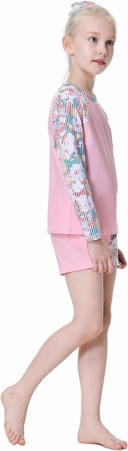 Girls Long Sleeve Swimsuits 2 Pieces Set Rash Guard Swimwear Quick Dry Surfing Wetsuit for Kids Bathing Suit 5-16 Years