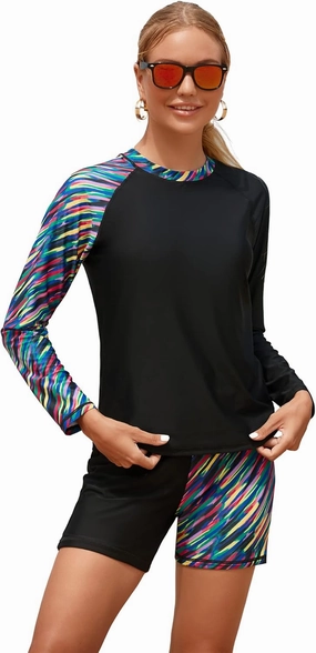 Girls Long Sleeve Swimsuits 2 Pieces Set Rash Guard Swimwear Quick Dry Surfing Wetsuit for Kids Bathing Suit 5-16 Years