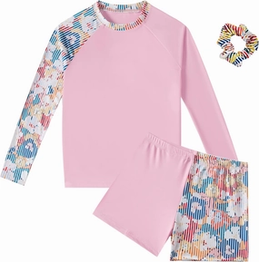 Girls Long Sleeve Swimsuits 2 Pieces Set Rash Guard Swimwear Quick Dry Surfing Wetsuit for Kids Bathing Suit 5-16 Years