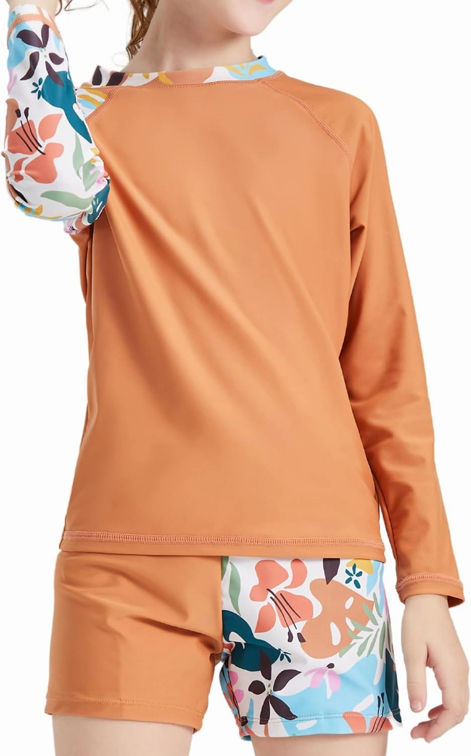 Girls Long Sleeve Swimsuits 2 Pieces Set Rash Guard Swimwear Quick Dry Surfing Wetsuit for Kids Bathing Suit 5-16 Years