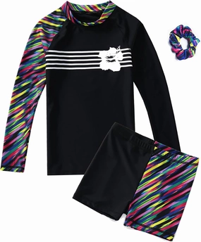 Girls Long Sleeve Swimsuits 2 Pieces Set Rash Guard Swimwear Quick Dry Surfing Wetsuit for Kids Bathing Suit 5-16 Years