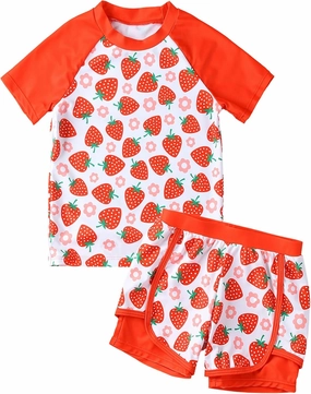 Girls Rash Guard Swimsuit Set 2 Piece Short Sleeve Bathing Suit Beach Swimwear UPF 50  Sun Proction 3-12 Years