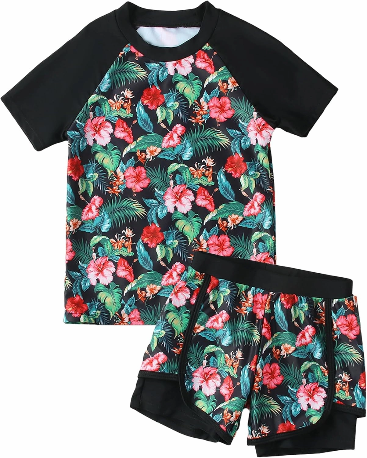 Girls Rash Guard Swimsuit Set 2 Piece Short Sleeve Bathing Suit Beach Swimwear UPF 50  Sun Proction 3-12 Years