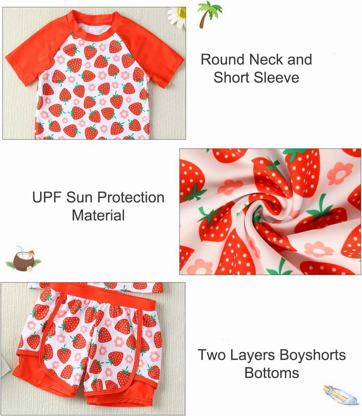 Girls Rash Guard Swimsuit Set 2 Piece Short Sleeve Bathing Suit Beach Swimwear UPF 50  Sun Proction 3-12 Years