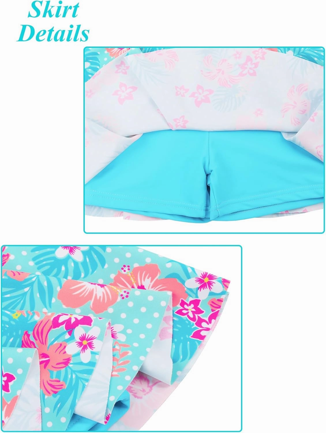 Girls Rash Guard Swimsuits Set 2 Pcs Bathing Suit UPF50  Short Sleeve Kids Beach Swimming Skirts with Shorts Swimwear 3-12Y