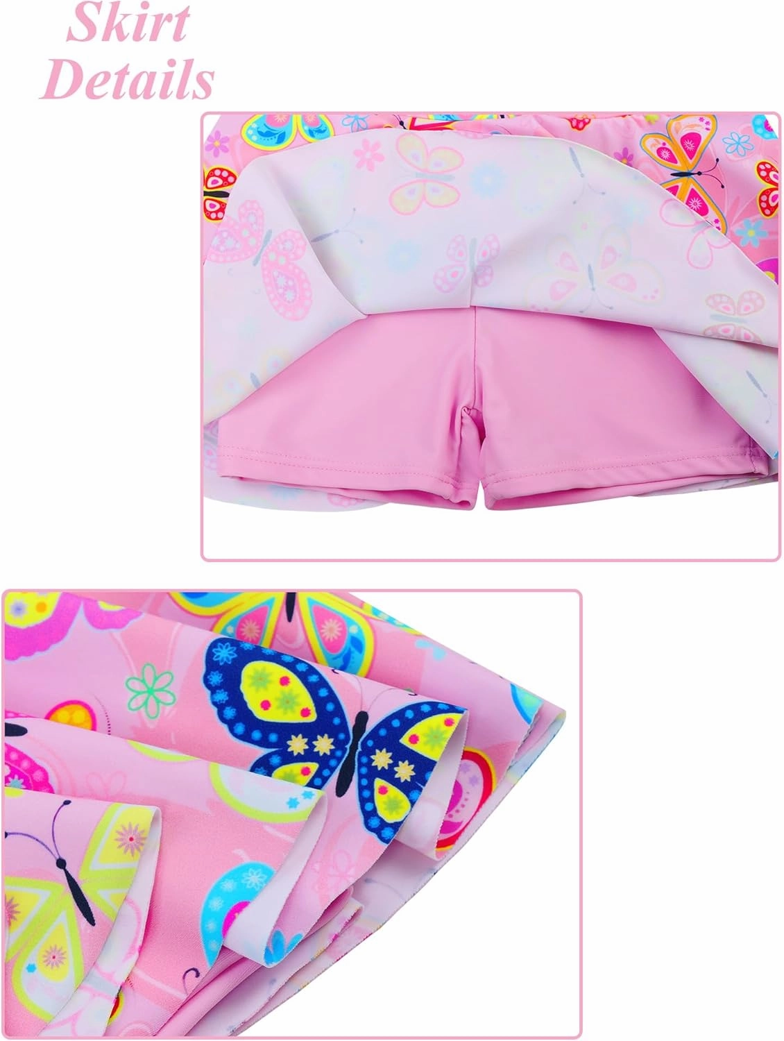 Girls Rash Guard Swimsuits Set 2 Pcs Bathing Suit UPF50  Short Sleeve Kids Beach Swimming Skirts with Shorts Swimwear 3-12Y