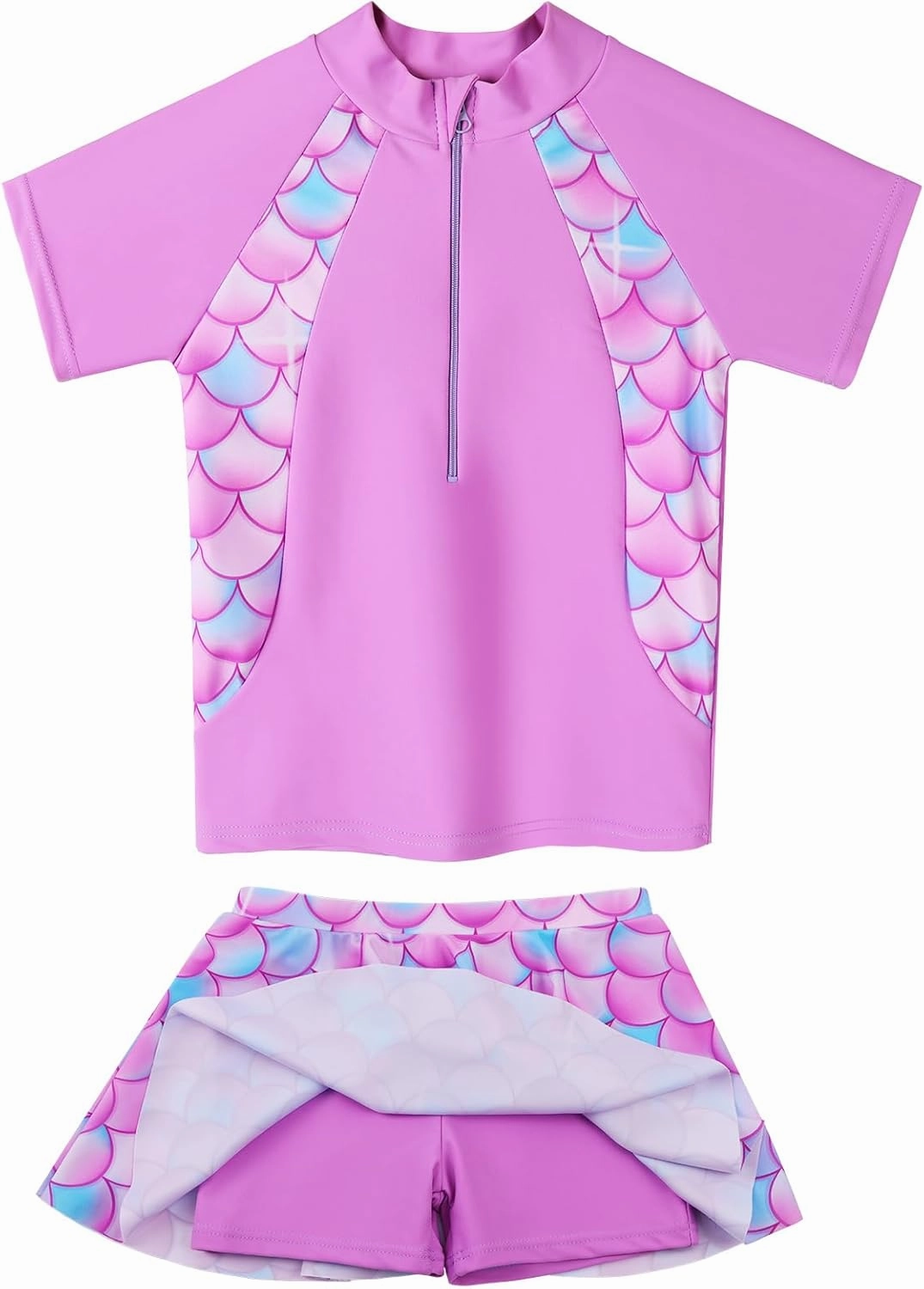 Girls Rash Guard Swimsuits Set 2 Pcs Bathing Suit UPF50  Short Sleeve Kids Beach Swimming Skirts with Shorts Swimwear 3-12Y