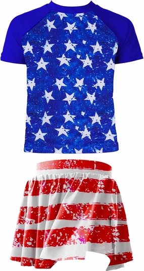 Girls Rashguard Set Flowy Skirt with Butterfly Short Print Short Sleeve Shirt Non-See Through Swimsuit 3-12 Years