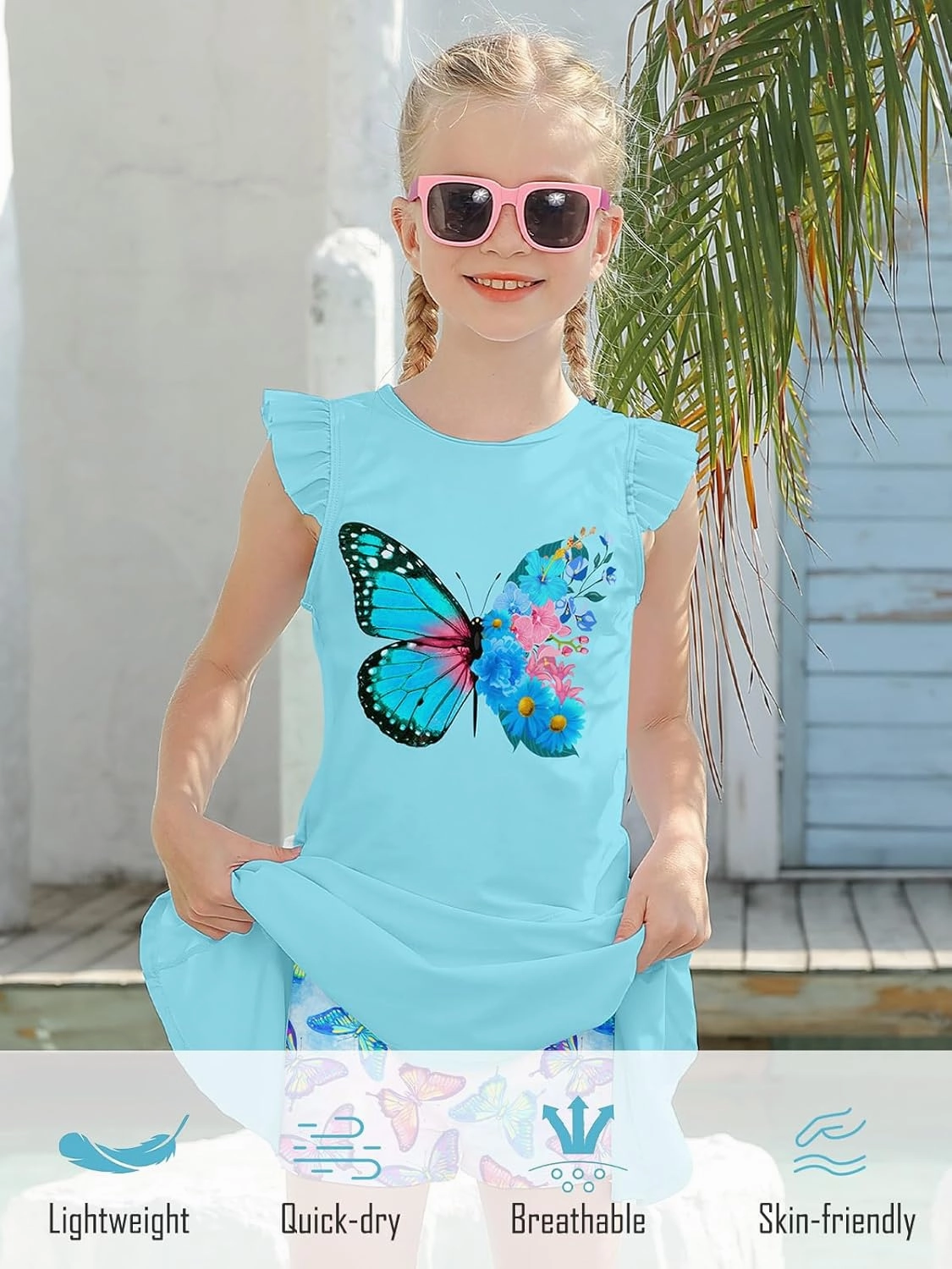 Girls Swimsuit 2 Piece Ruffle Bathing Suit UPF 50  Tankini Swimsuit Skirt with Lining Size 3-10