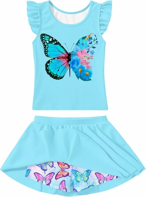 Girls Swimsuit 2 Piece Ruffle Bathing Suit UPF 50  Tankini Swimsuit Skirt with Lining Size 3-10