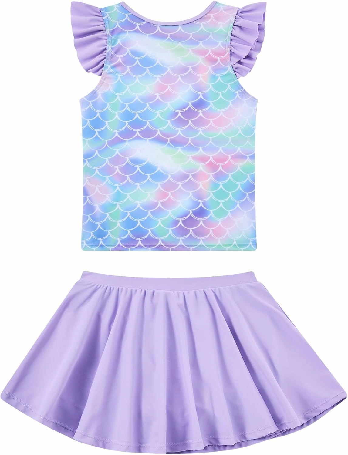 Girls Swimsuit 2 Piece Ruffle Bathing Suit UPF 50  Tankini Swimsuit Skirt with Lining Size 3-10
