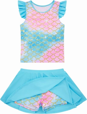 Girls Swimsuit 2 Piece Ruffle Bathing Suit UPF 50  Tankini Swimsuit Skirt with Lining Size 3-10