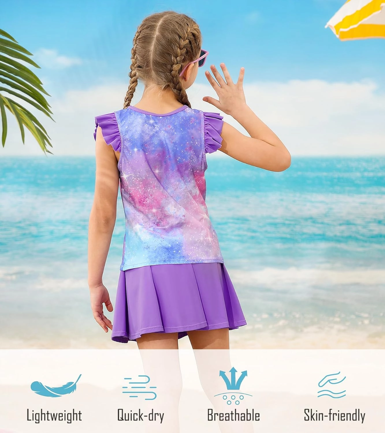 Girls Swimsuit 2 Piece Ruffle Bathing Suit UPF 50  Tankini Swimsuit Skirt with Lining Size 3-10