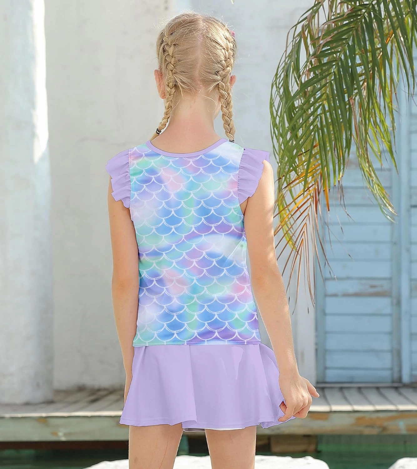 Girls Swimsuit 2 Piece Ruffle Bathing Suit UPF 50  Tankini Swimsuit Skirt with Lining Size 3-10