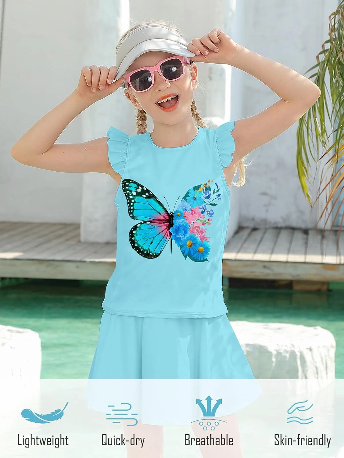 Girls Swimsuit 2 Piece Ruffle Bathing Suit UPF 50  Tankini Swimsuit Skirt with Lining Size 3-10