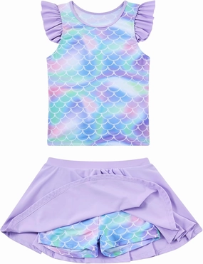 Girls Swimsuit 2 Piece Ruffle Bathing Suit UPF 50  Tankini Swimsuit Skirt with Lining Size 3-10