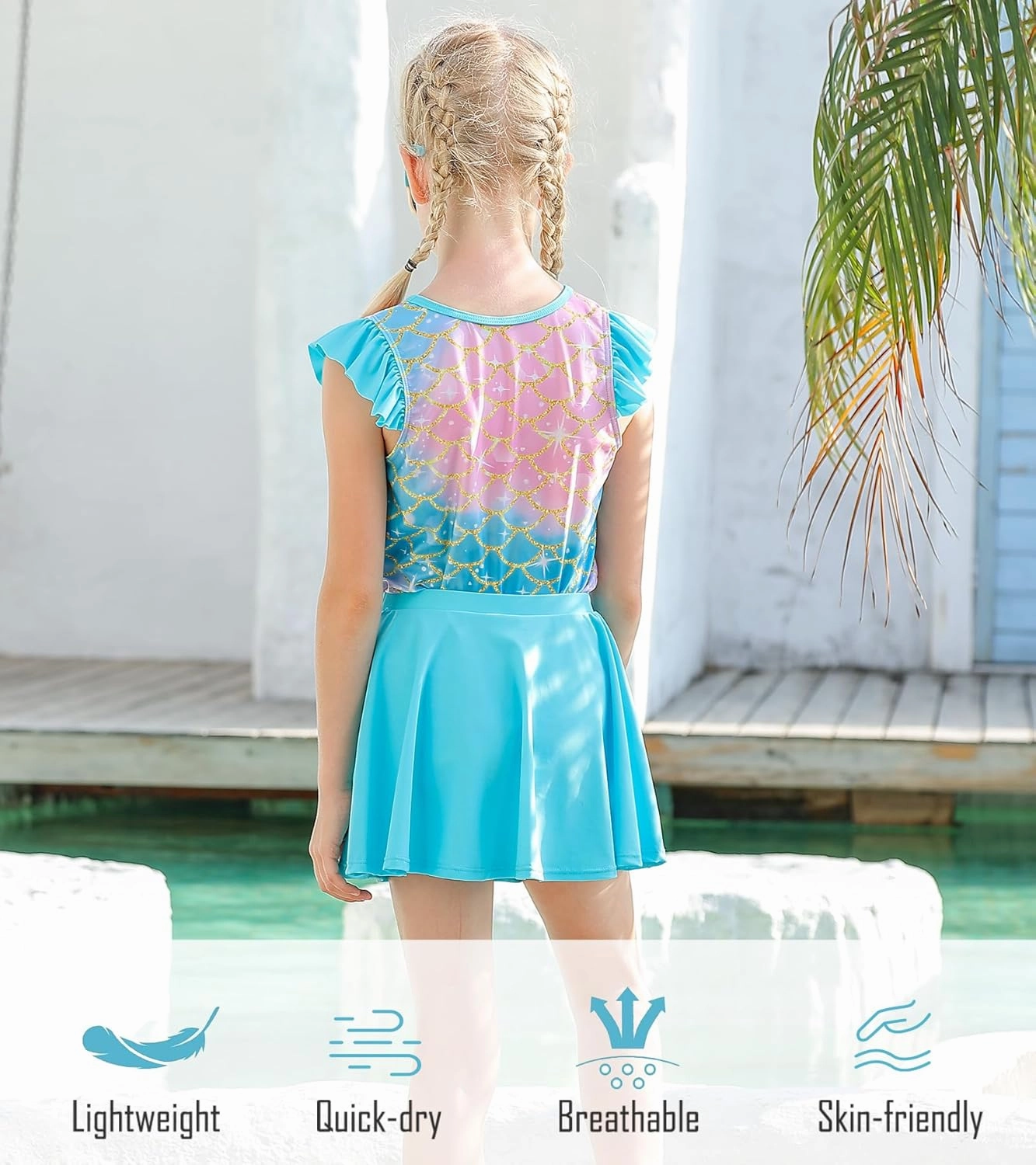 Girls Swimsuit 2 Piece Ruffle Bathing Suit UPF 50  Tankini Swimsuit Skirt with Lining Size 3-10