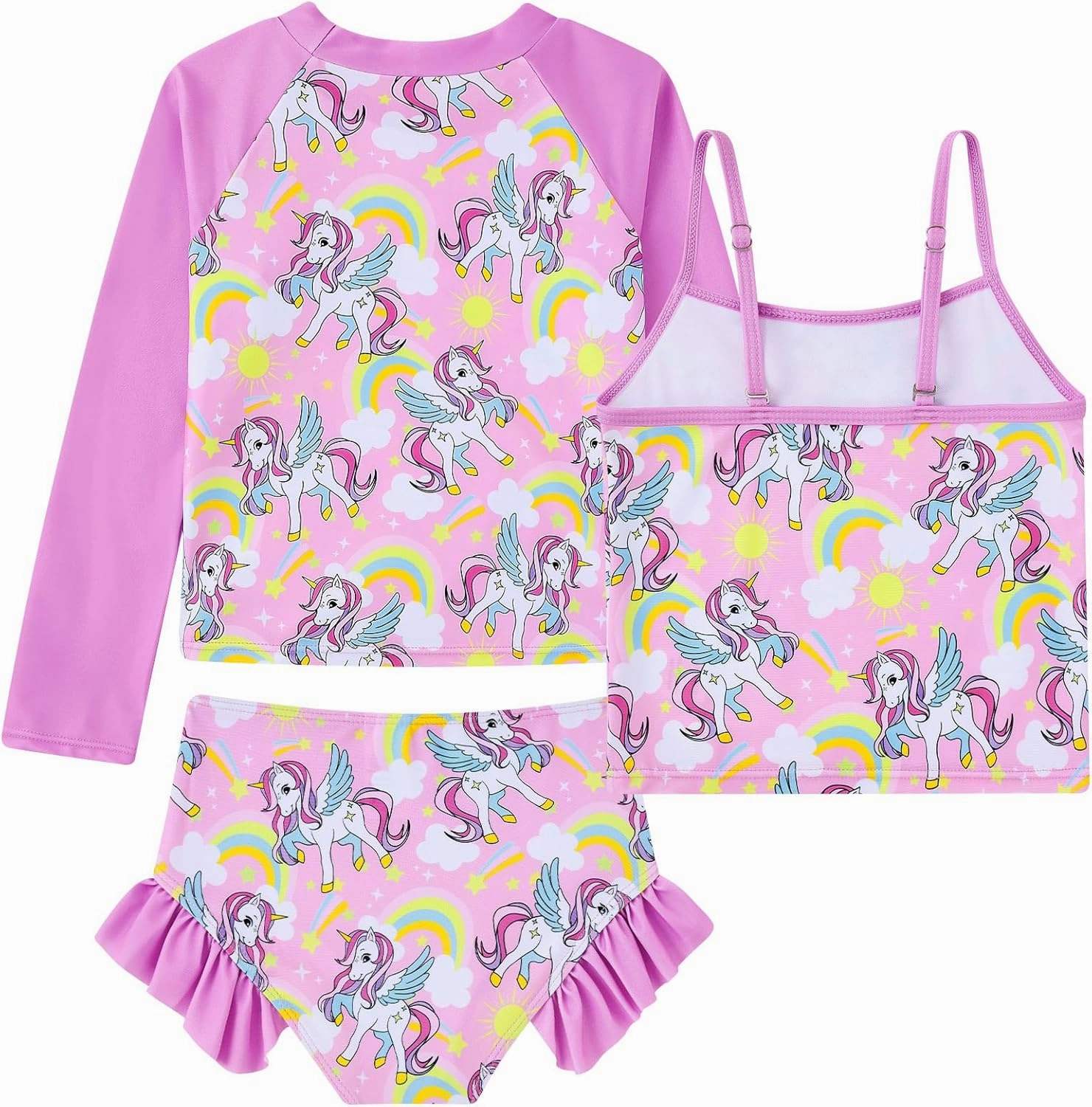 Girls Swimsuit 3 Piece Bathing Suit for 3-10 Years Kids Rash Guard Set Long Sleeve Tankini Swimwear