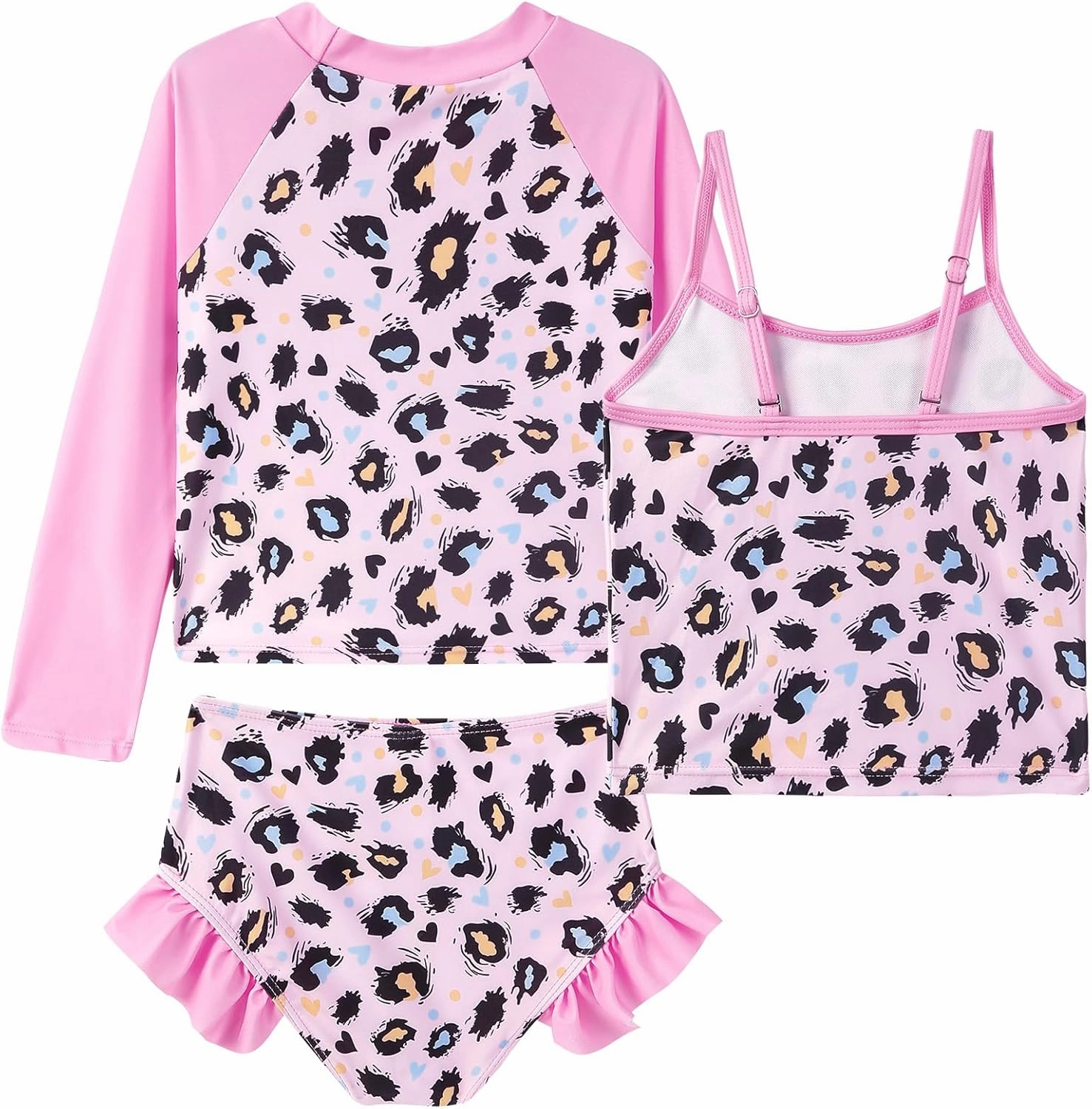 Girls Swimsuit 3 Piece Bathing Suit for 3-10 Years Kids Rash Guard Set Long Sleeve Tankini Swimwear