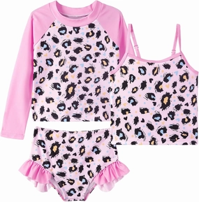 Girls Swimsuit 3 Piece Bathing Suit for 3-10 Years Kids Rash Guard Set Long Sleeve Tankini Swimwear