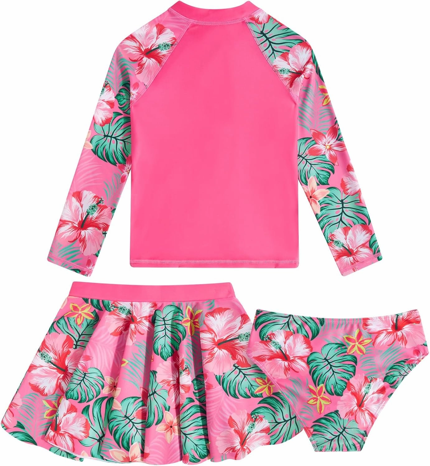 Girls Swimsuit 3-Piece Zipper Rash Guard UPF 50  Long Sleeve Skirt Set Bathing Suit Size 6-12 Years