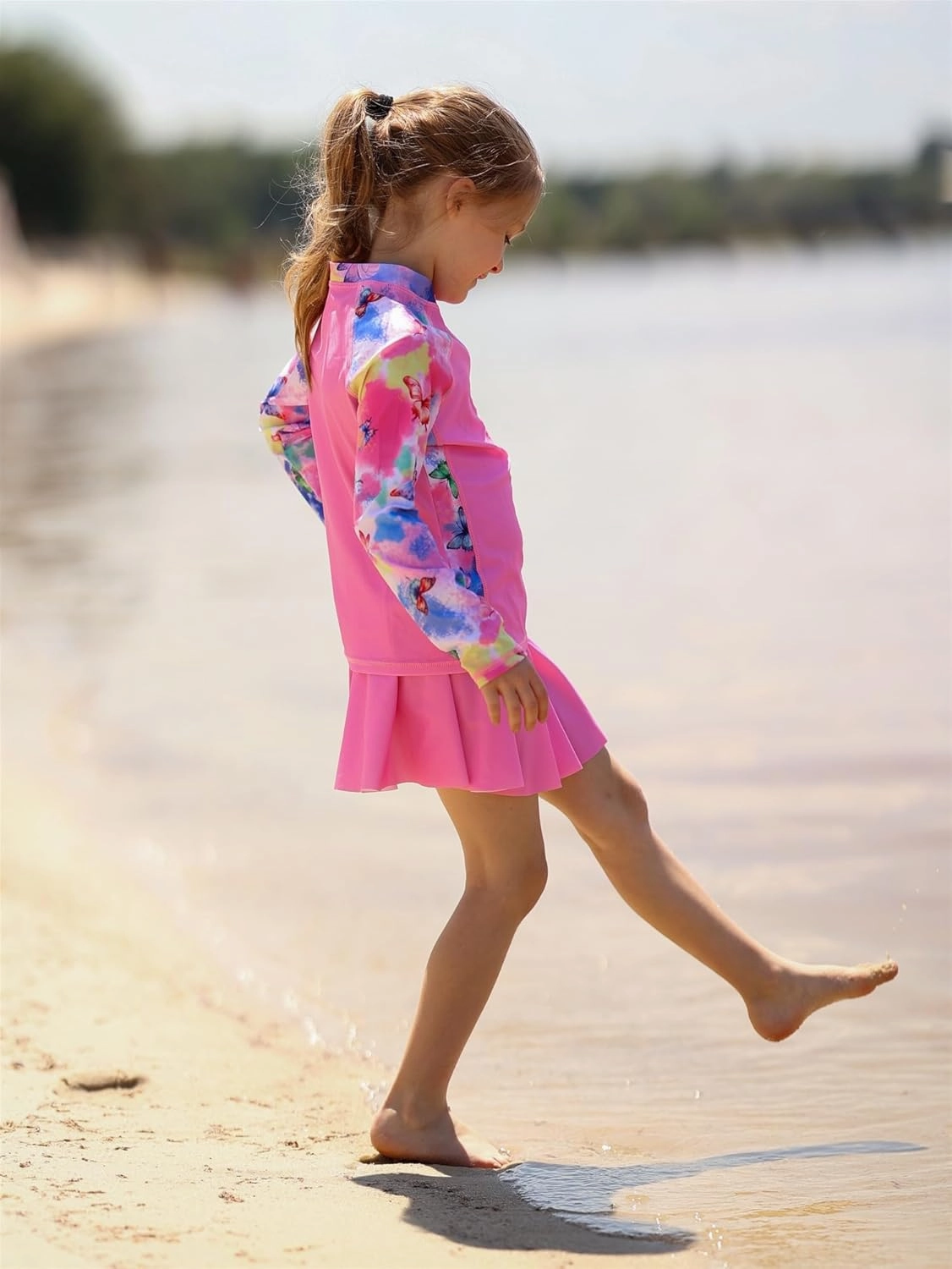 Girls Swimsuit 3-Piece Zipper Rash Guard UPF 50  Long Sleeve Skirt Set Bathing Suit Size 6-12 Years