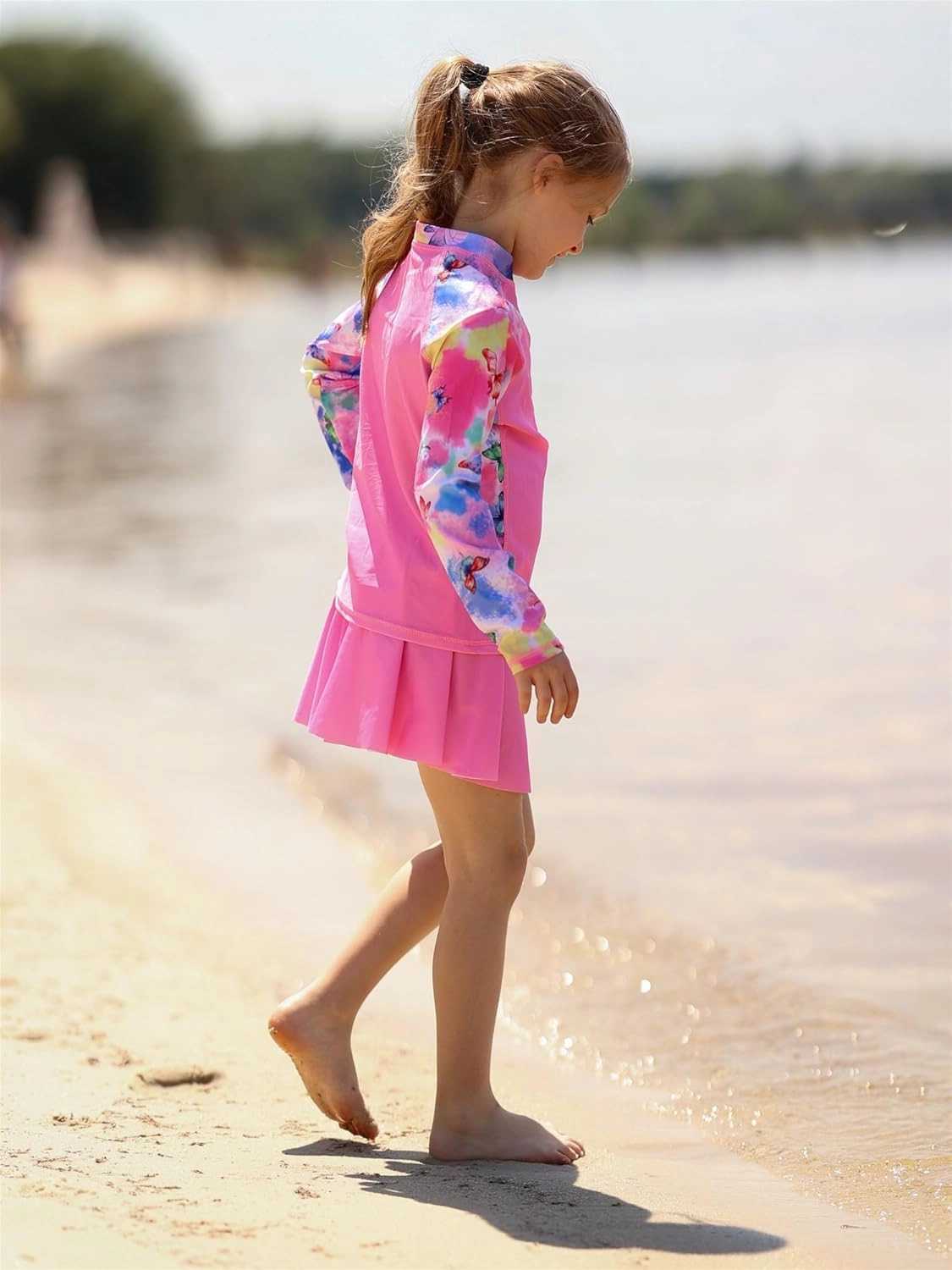 Girls Swimsuit 3-Piece Zipper Rash Guard UPF 50  Long Sleeve Skirt Set Bathing Suit Size 6-12 Years